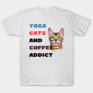 Yoga cats and coffee addict funny quote for yogi T-Shirt